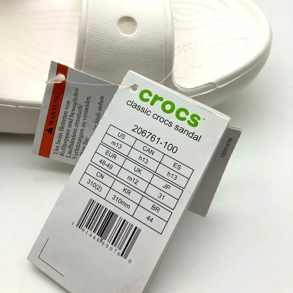 NWT Crocs Classic Unisex White Sandals Size 13/310